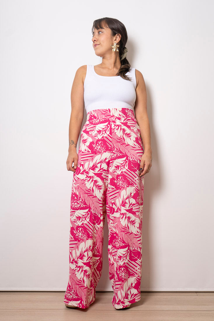 Pantalón Viscosa Estampado Ana - Flores Fucsias