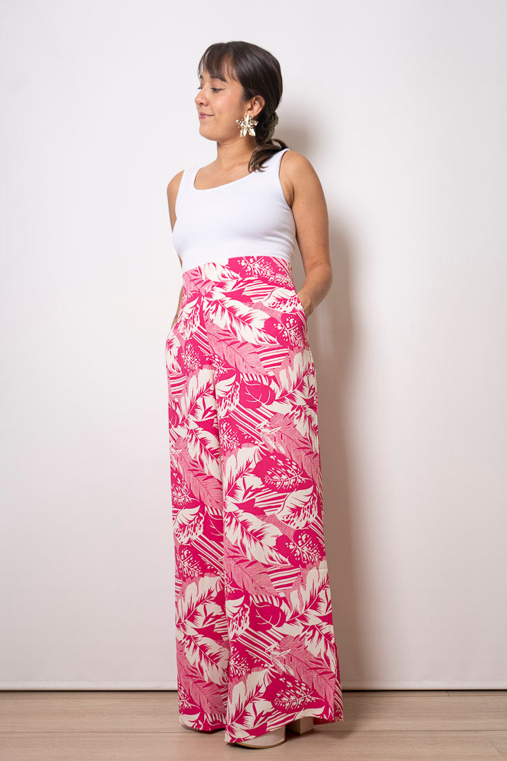 Pantalón Viscosa Estampado Ana - Flores Fucsias