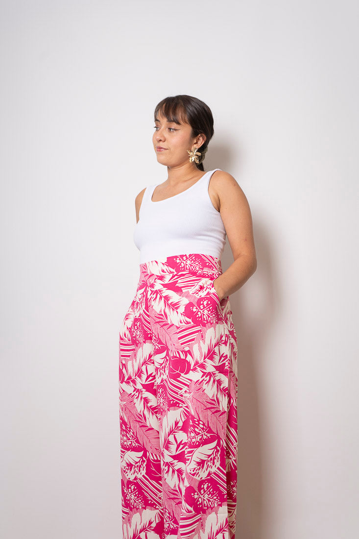 Pantalón Viscosa Estampado Ana - Flores Fucsias
