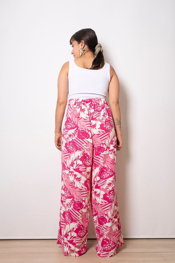 Pantalón Viscosa Estampado Ana - Flores Fucsias