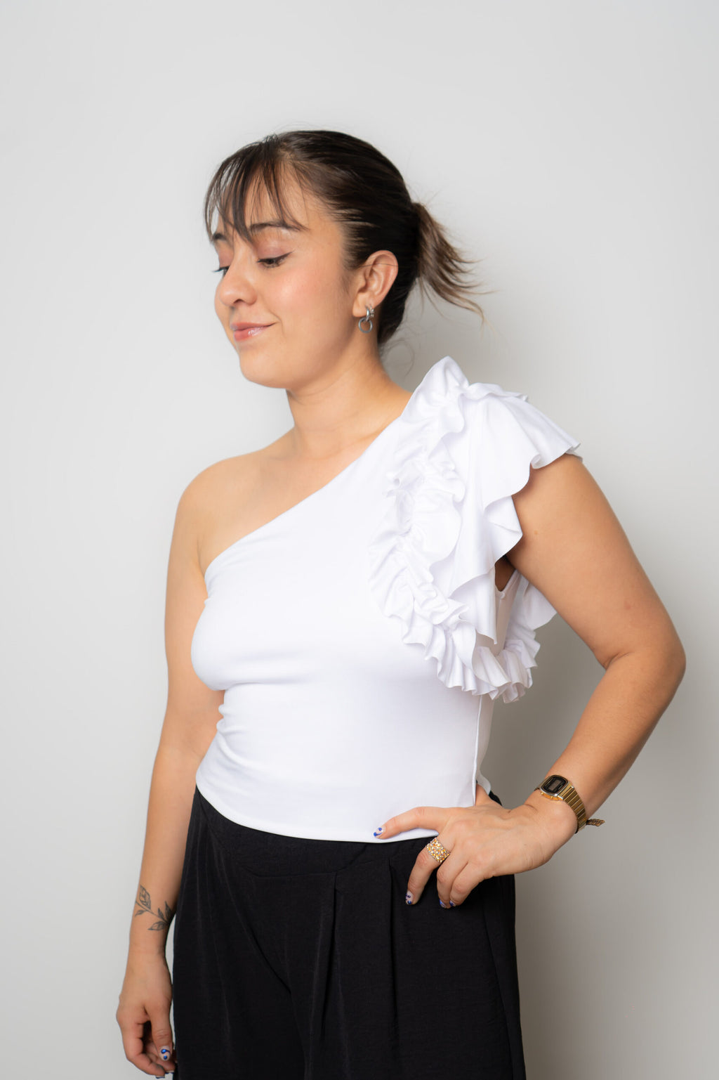 Top elasticado - Detalle drapeado - Blanco