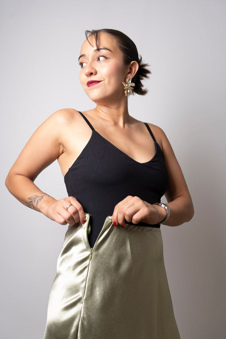 Falda larga Satín - Verde pistacho