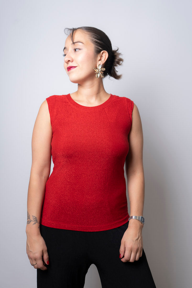 Polera tela brillante - Rojo
