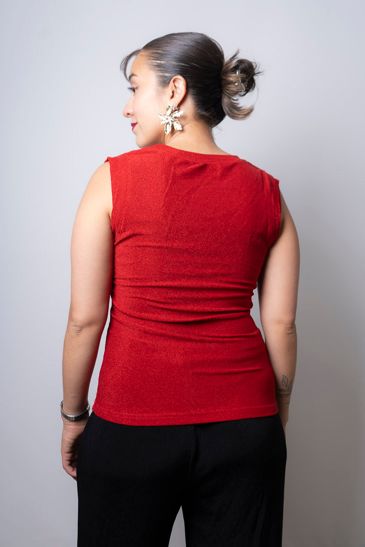 Polera tela brillante - Rojo