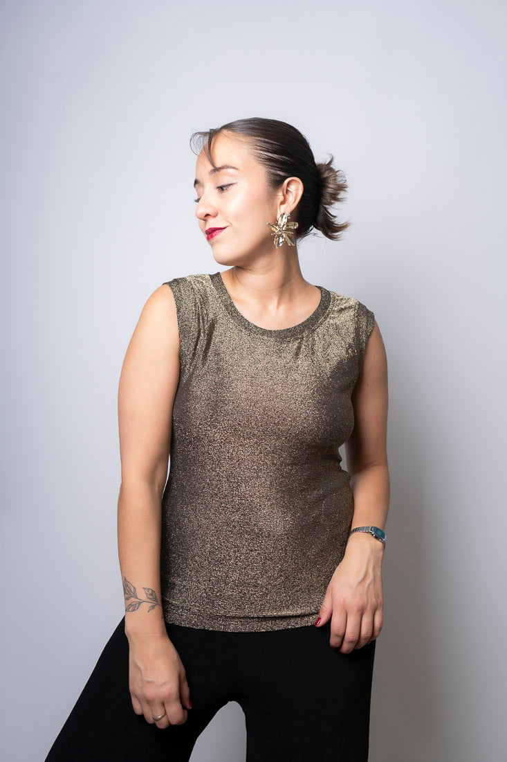 Polera tela brillante - Dorado oscuro
