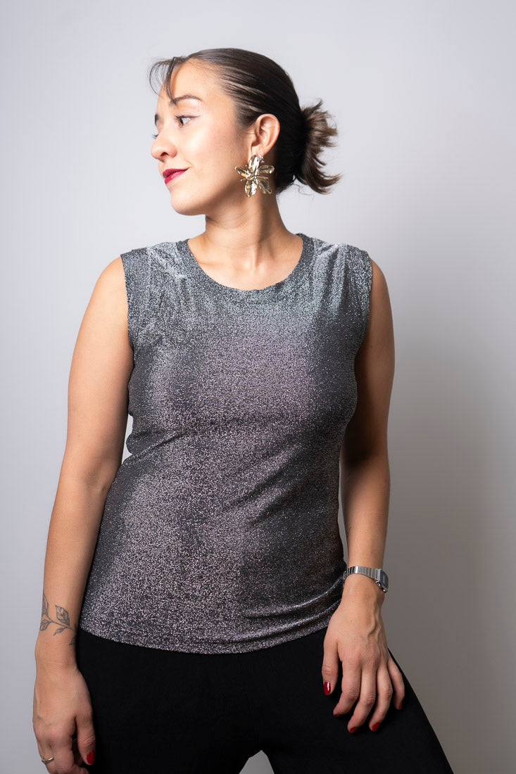 Polera tela brillante - Negro
