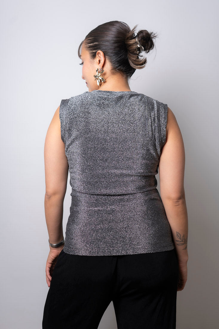 Polera tela brillante - Negro