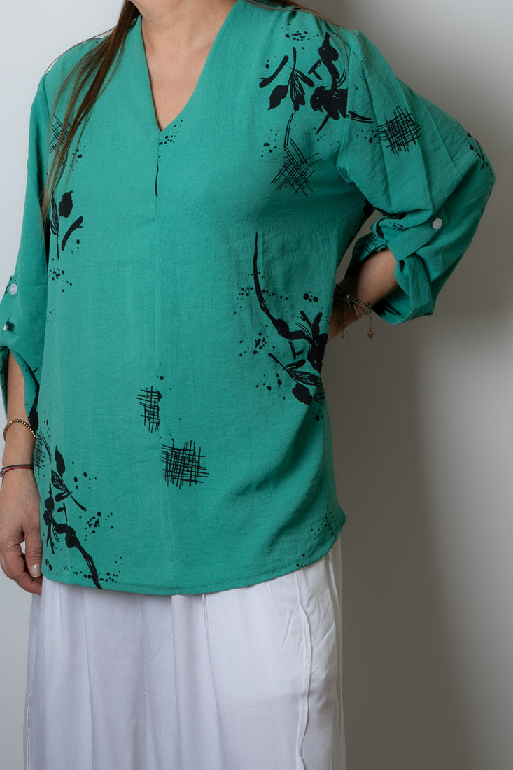Blusa diseño flores y lineas - Verde