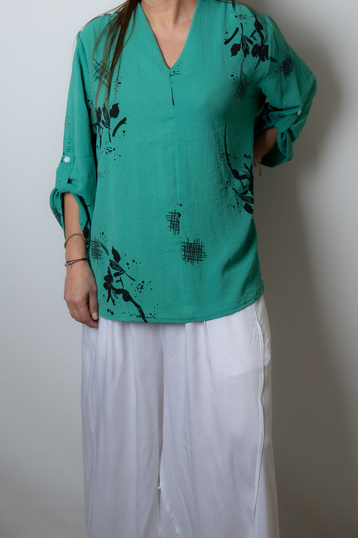 Blusa diseño flores y lineas - Verde