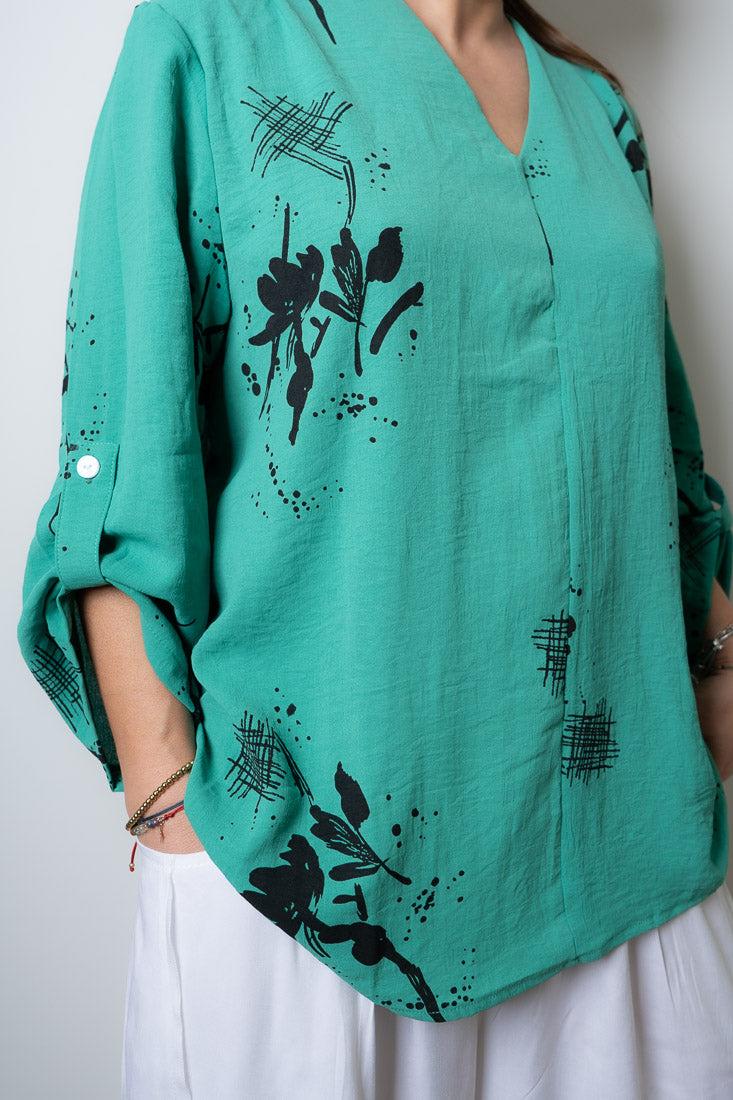 Blusa diseño flores y lineas - Verde