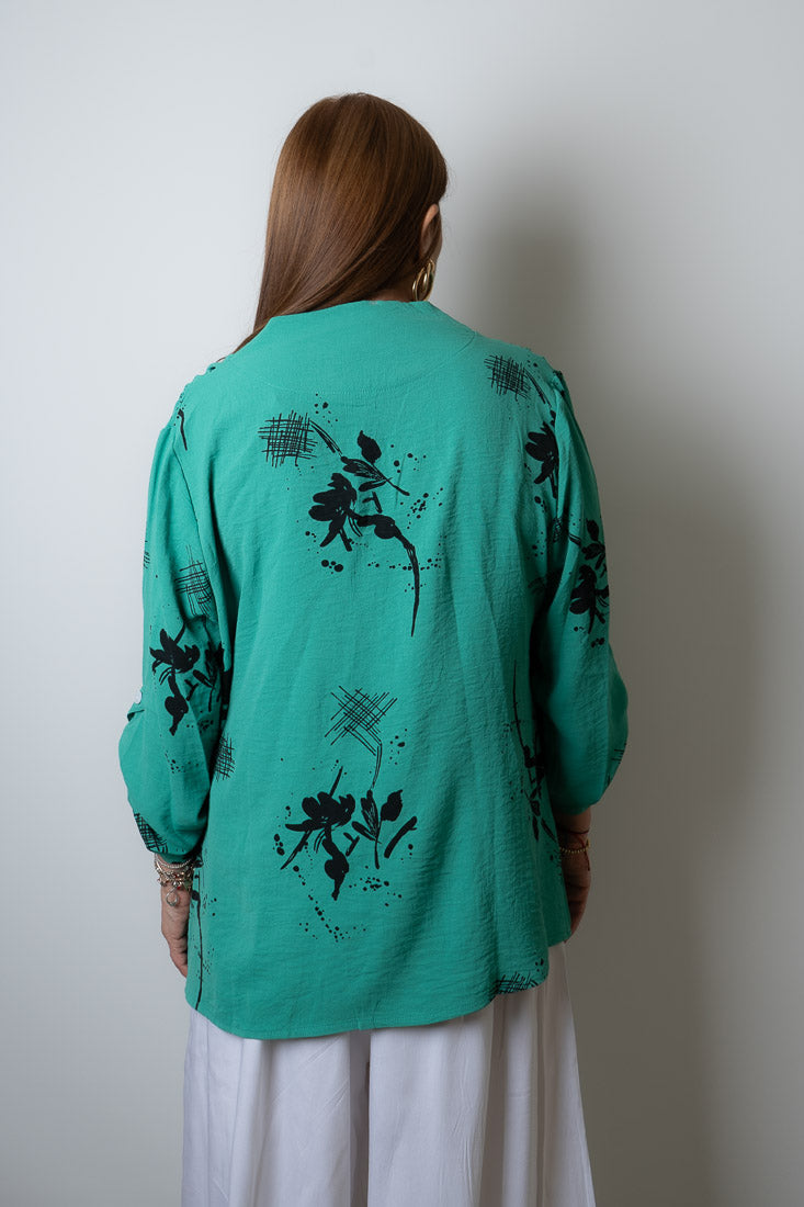 Blusa diseño flores y lineas - Verde