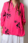 Blusa diseño flores y lineas - Fucsia