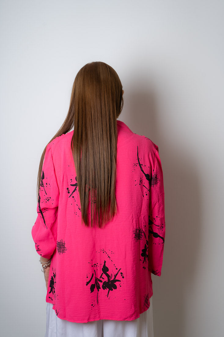 Blusa diseño flores y lineas - Fucsia