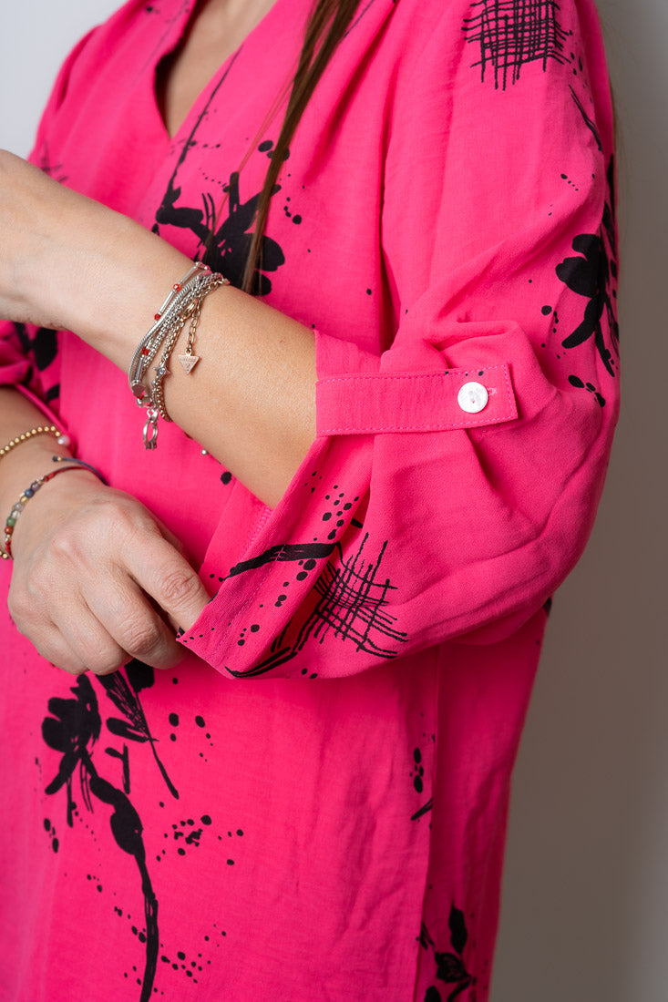 Blusa diseño flores y lineas - Fucsia