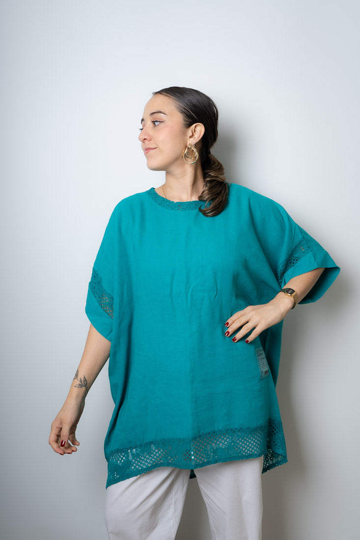 Polera aplicación Brodery - Turquesa