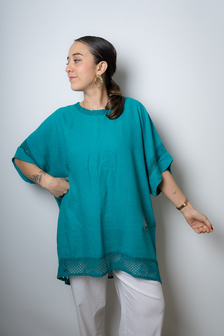 Polera aplicación Brodery - Turquesa