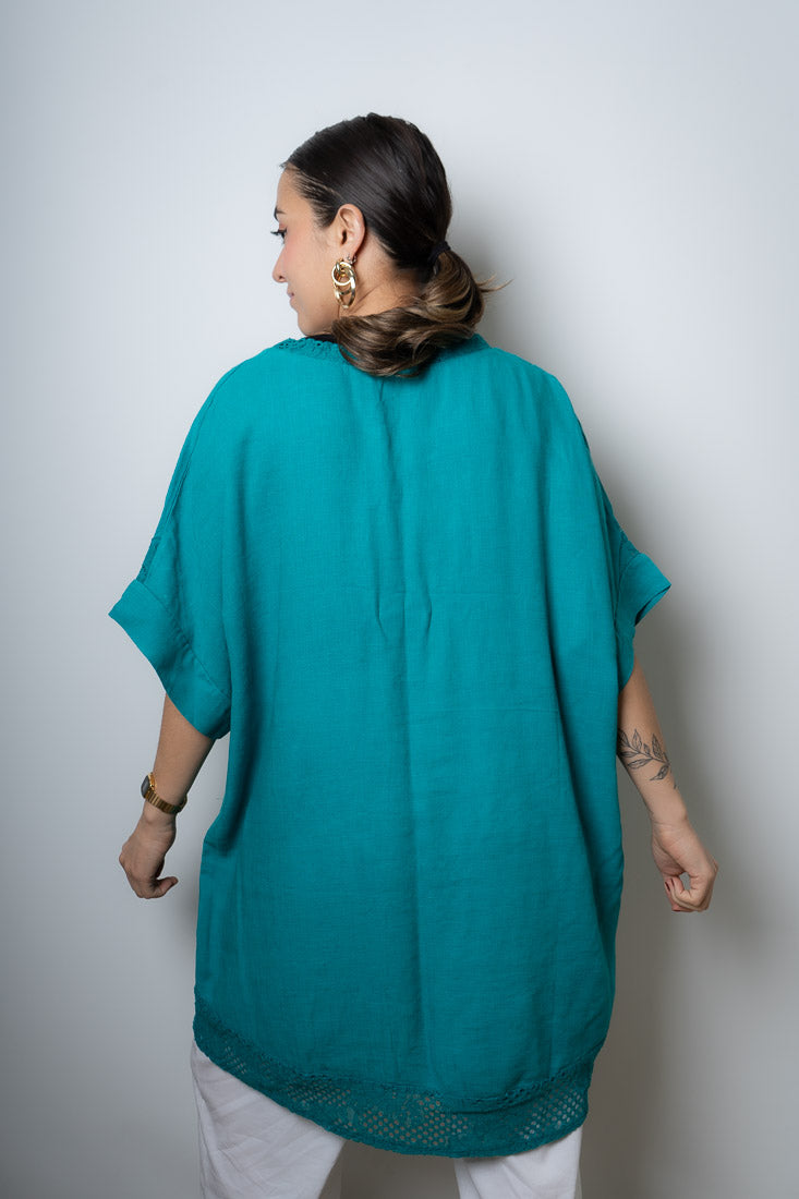 Polera aplicación Brodery - Turquesa