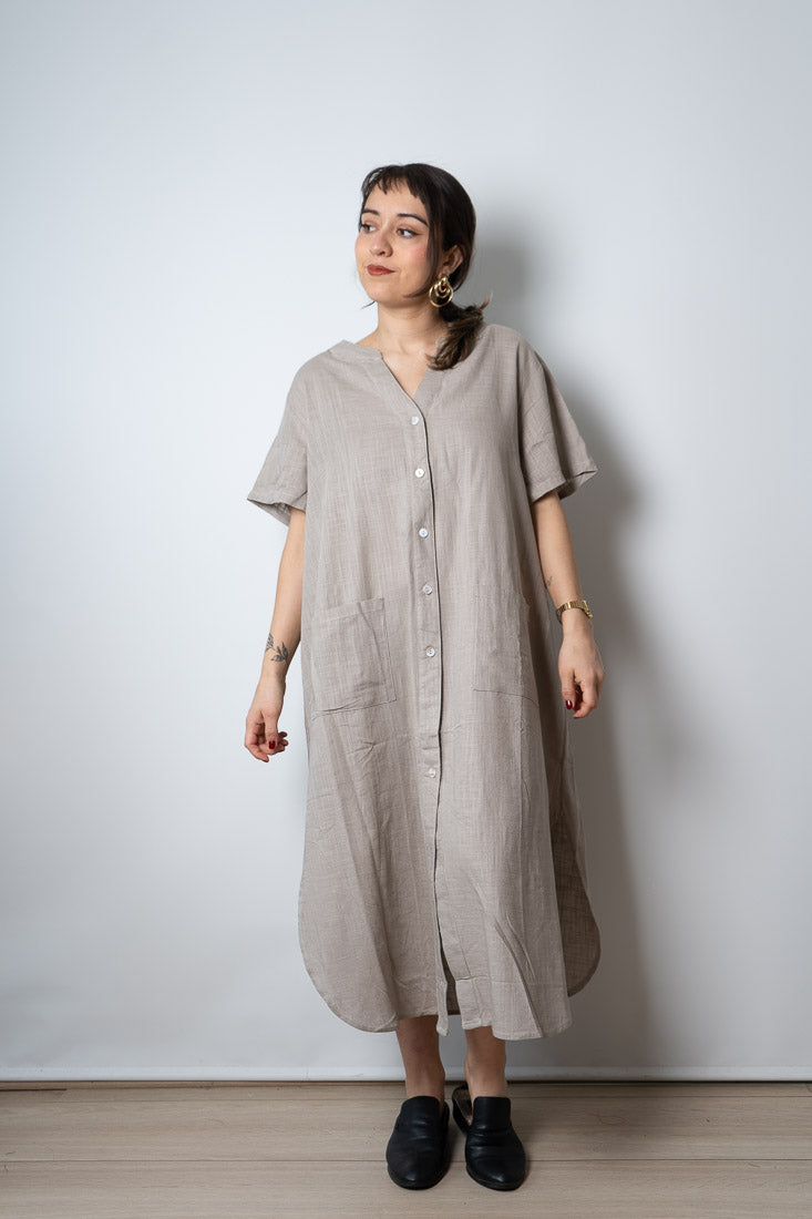 Vestido Lino - con bolsillos - Beige