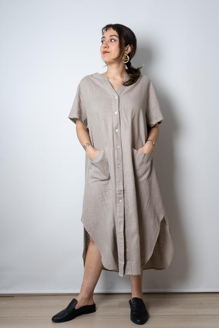 Vestido Lino - con bolsillos - Beige