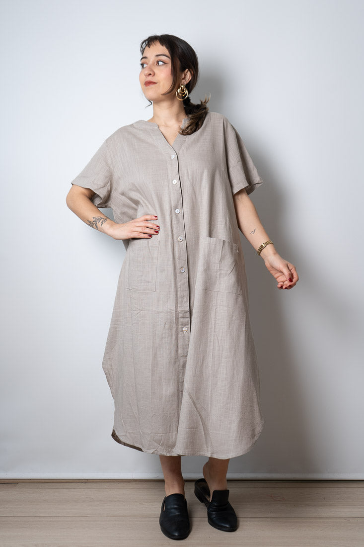 Vestido Lino - con bolsillos - Beige