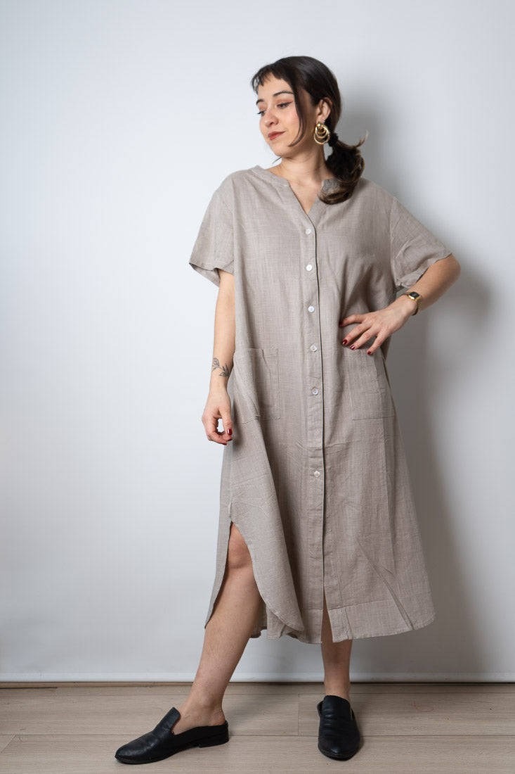 Vestido Lino - con bolsillos - Beige