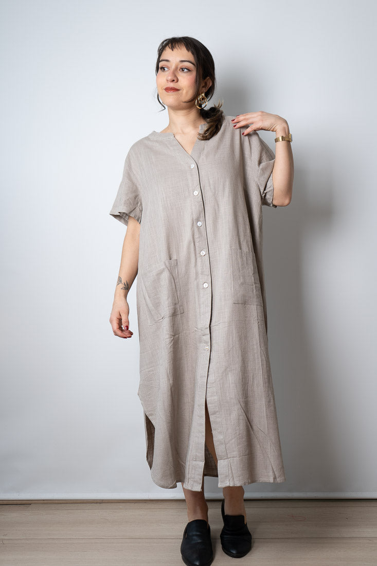 Vestido Lino - con bolsillos - Beige