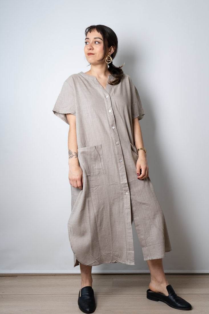 Vestido Lino - con bolsillos - Beige