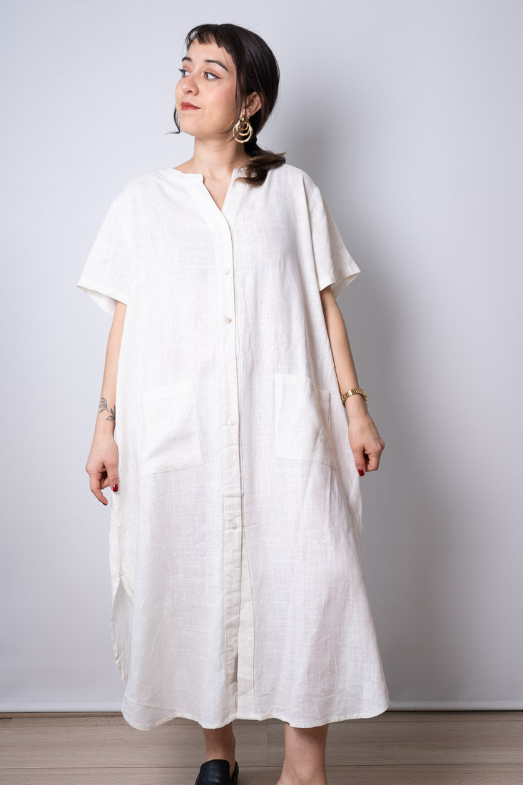 Vestido Lino - con bolsillos -  Blanco