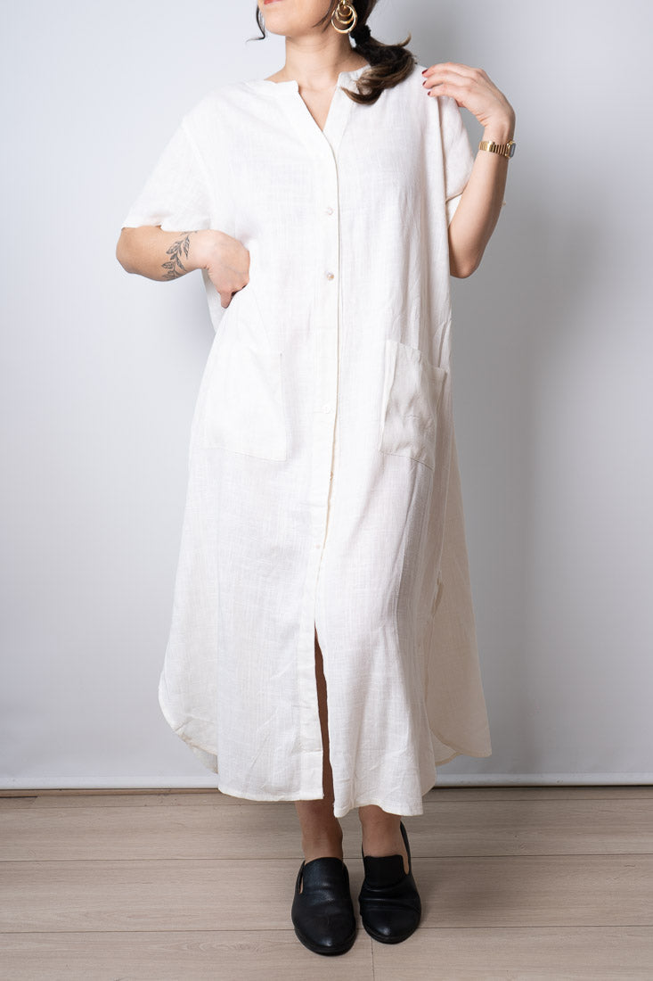 Vestido Lino - con bolsillos -  Blanco