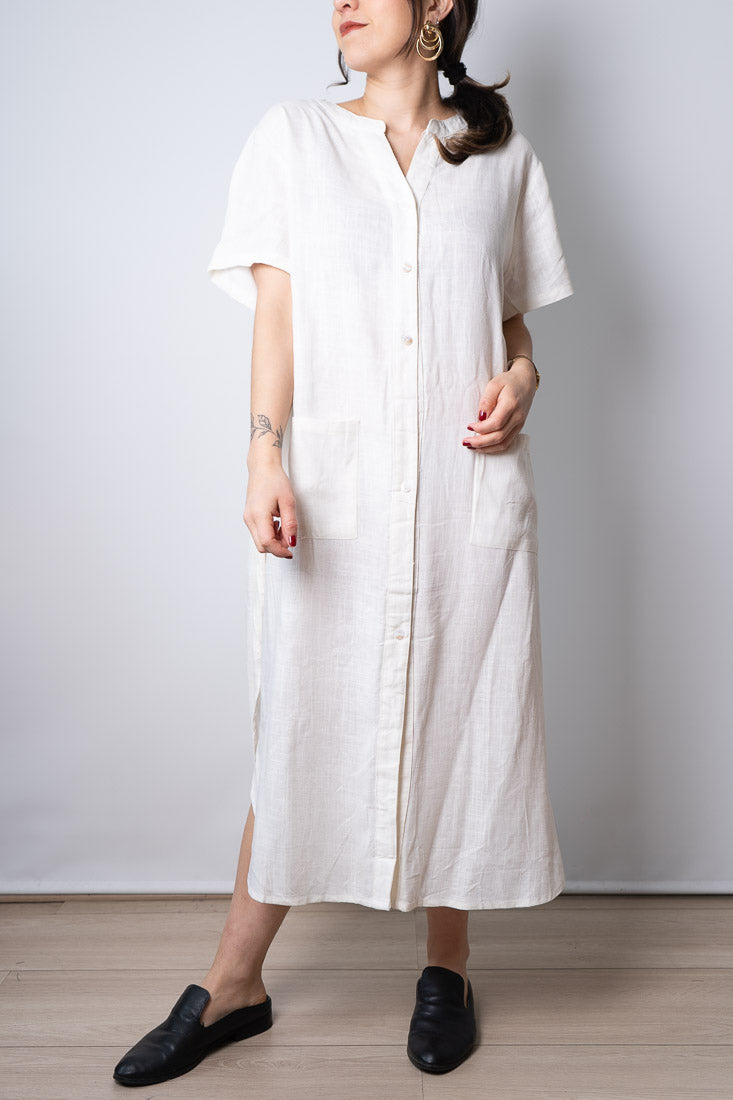 Vestido Lino - con bolsillos -  Blanco