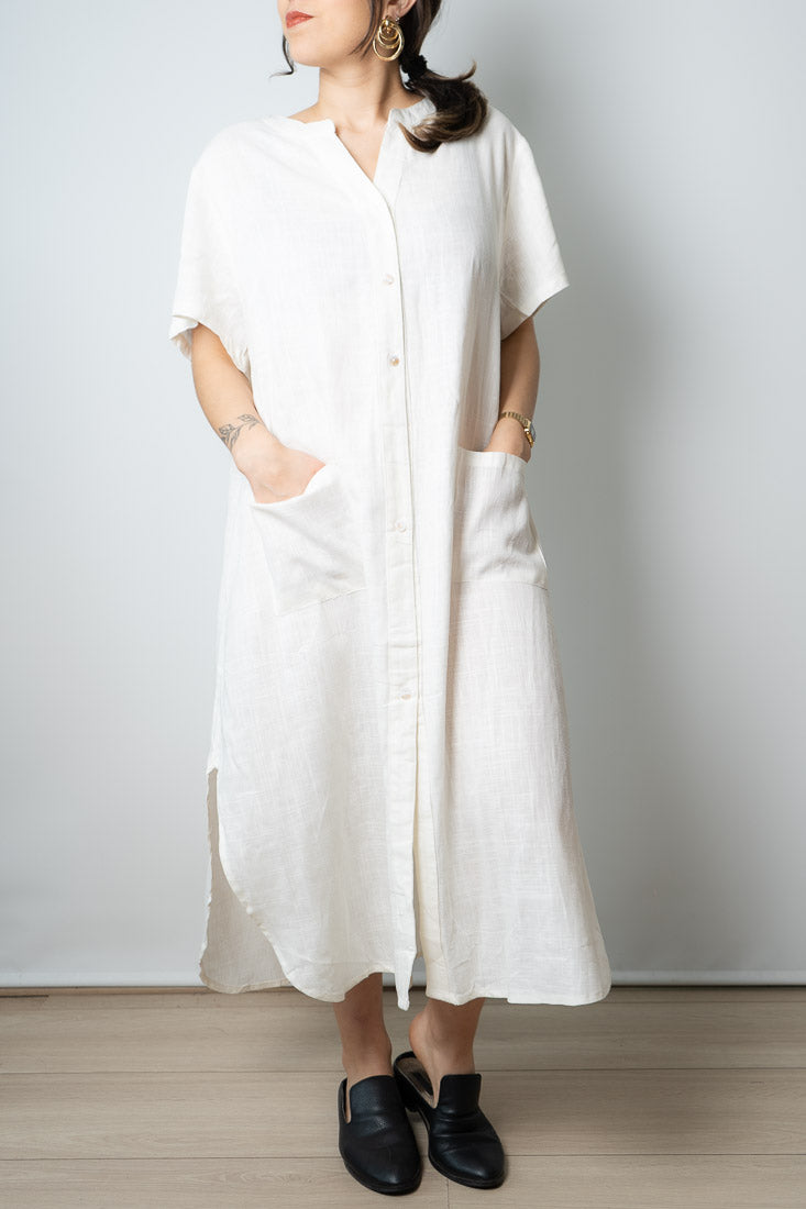 Vestido Lino - con bolsillos -  Blanco