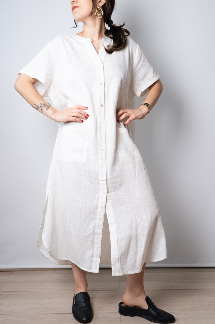 Vestido Lino - con bolsillos -  Blanco