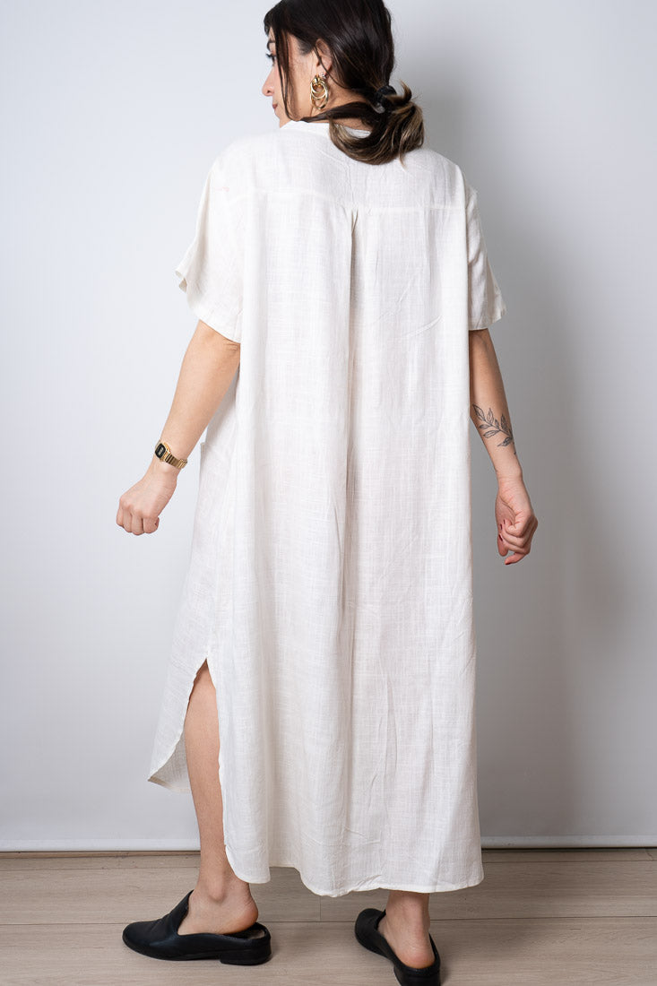 Vestido Lino - con bolsillos -  Blanco