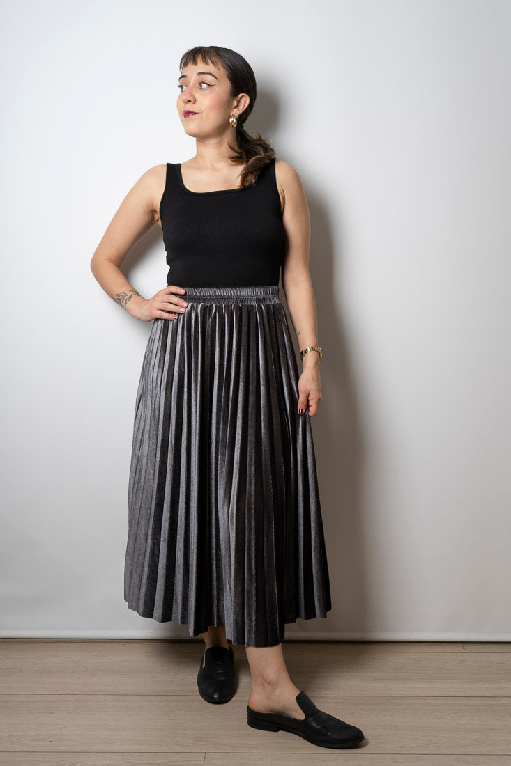 Falda terciopelo tableada - Gris
