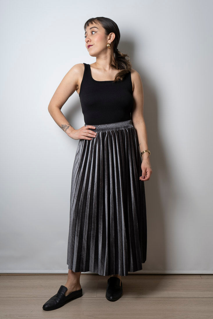 Falda terciopelo tableada - Gris