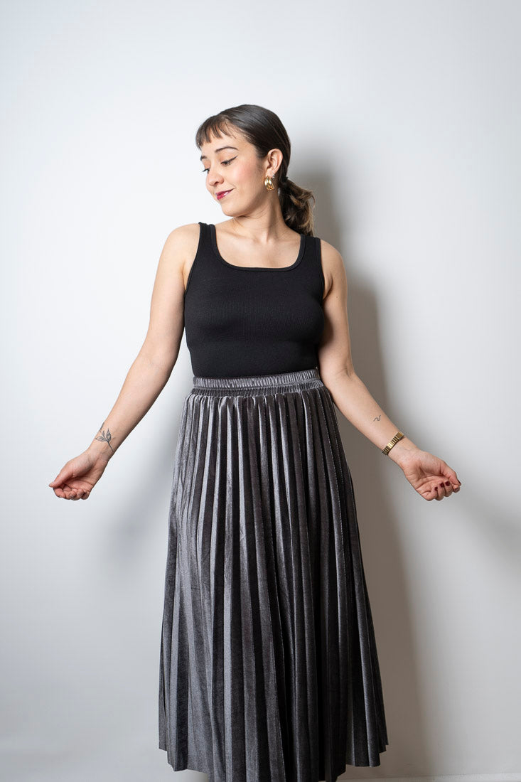 Falda terciopelo tableada - Gris