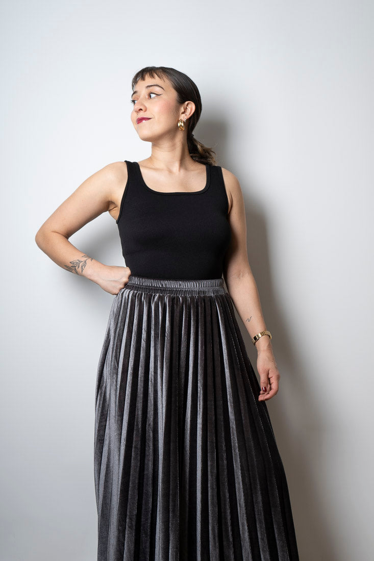 Falda terciopelo tableada - Gris