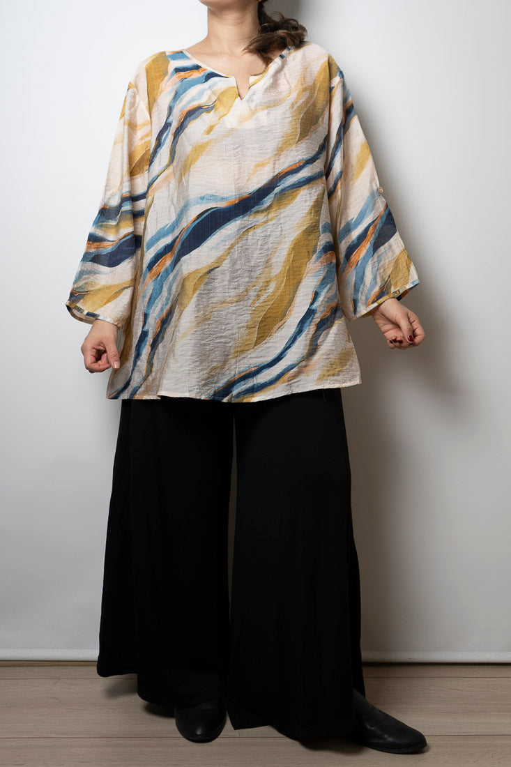 Blusa Alicia diseño - tonos amarillos, azules y blancos