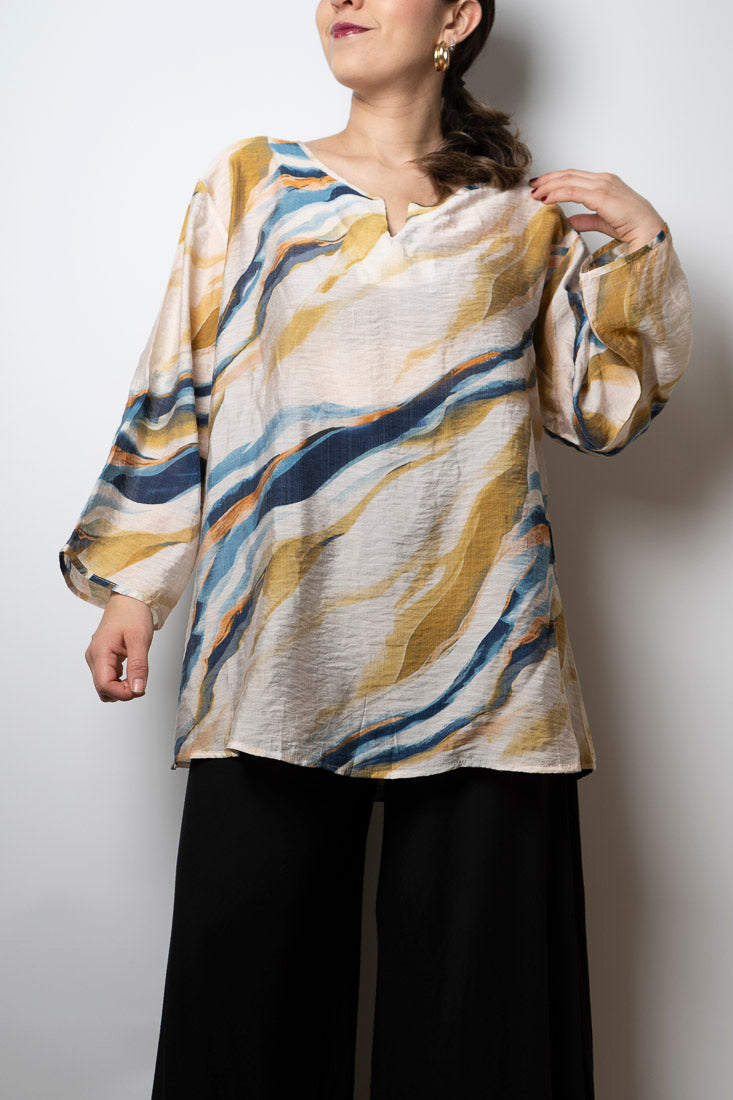 Blusa Alicia diseño - tonos amarillos, azules y blancos