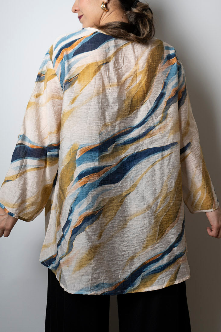 Blusa Alicia diseño - tonos amarillos, azules y blancos