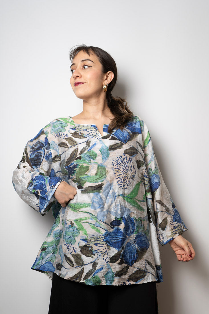 Blusa Alicia diseño - tonos azules y verdes
