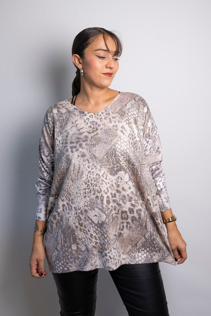 Sweater Animal print  leopardo - Beige