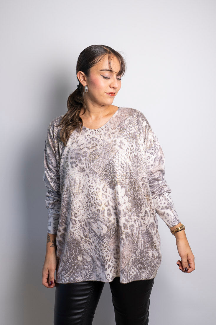 Sweater Animal print  leopardo - Beige