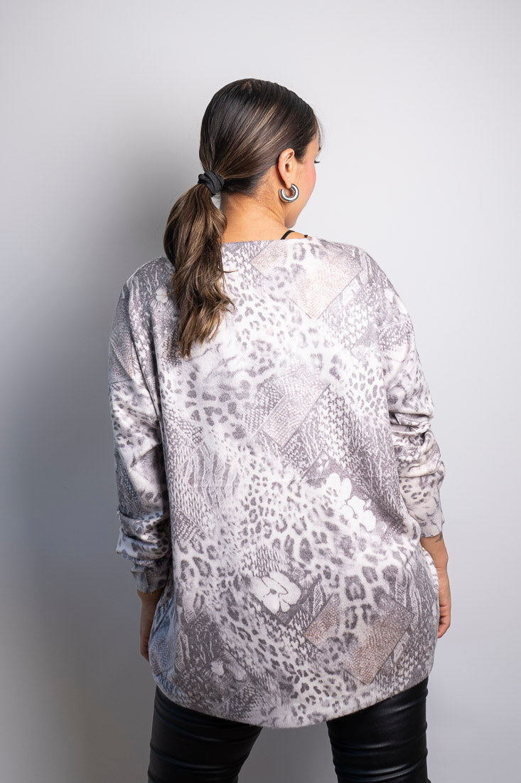 Sweater Animal print  leopardo - Beige con brillos dorados