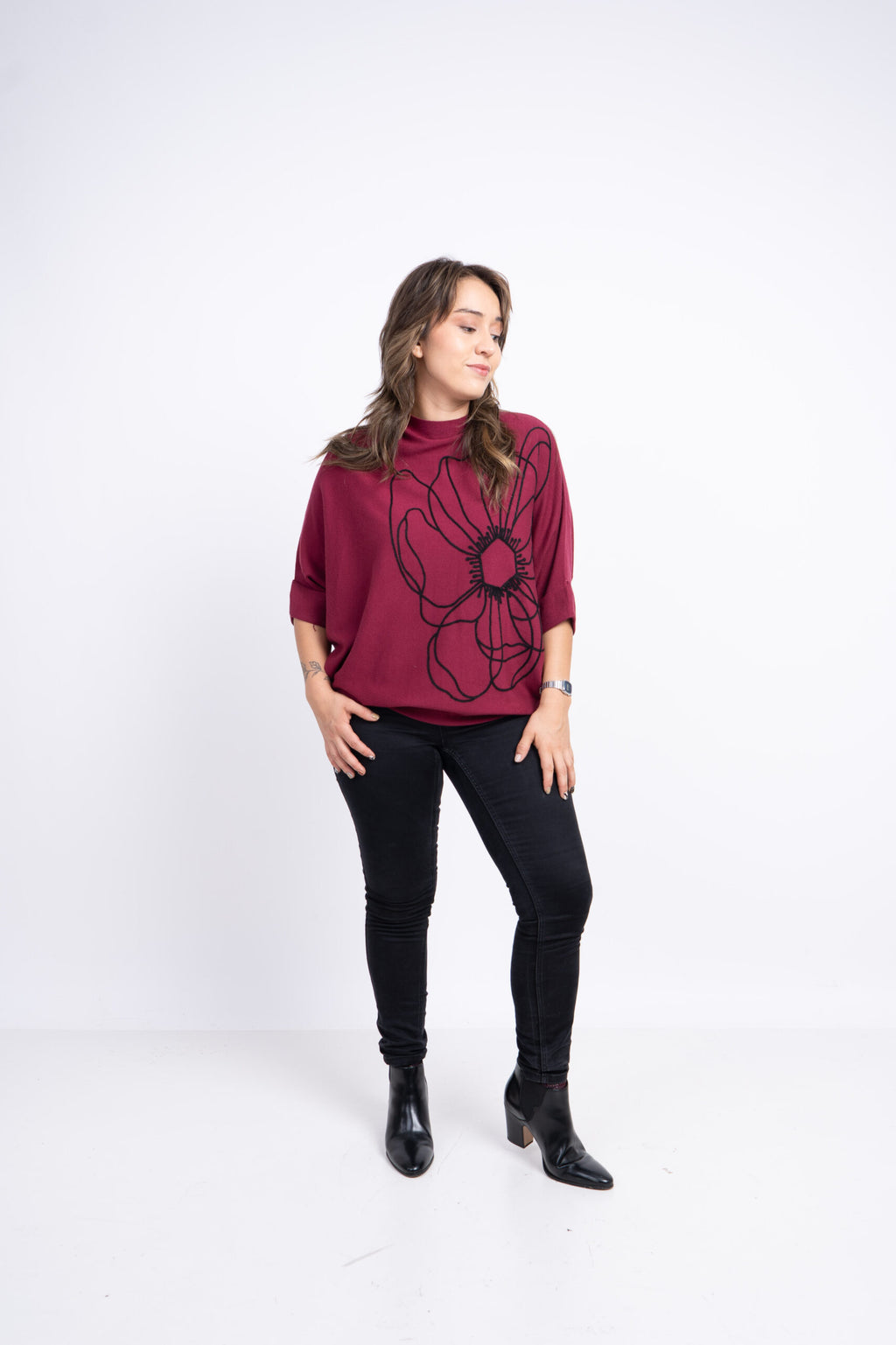 Sweater Flor - Burdeo