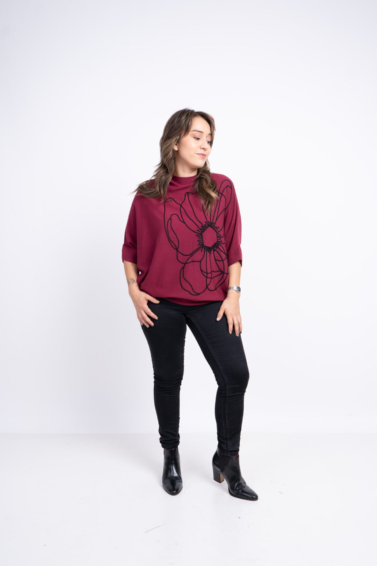 Sweater Flor - Burdeo