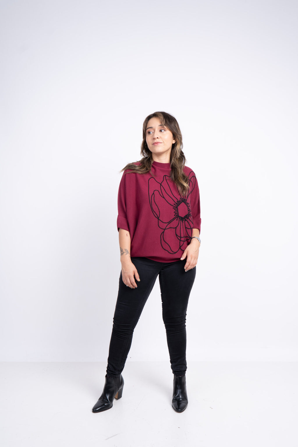 Sweater Flor - Burdeo