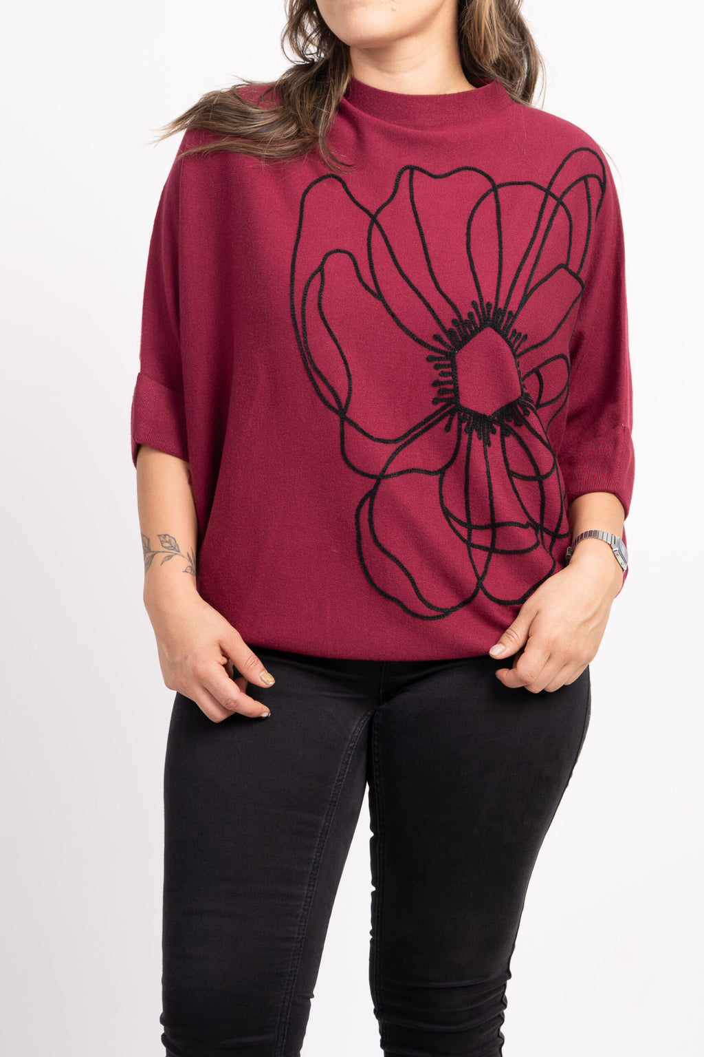 Sweater Flor - Burdeo