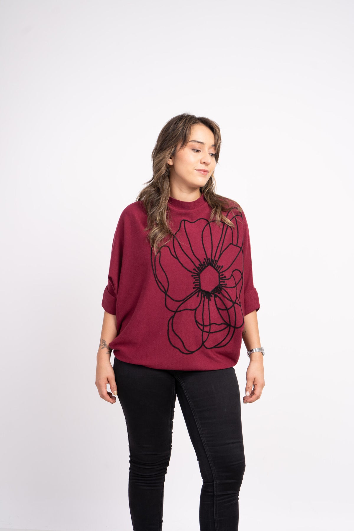 Sweater Flor - Burdeo