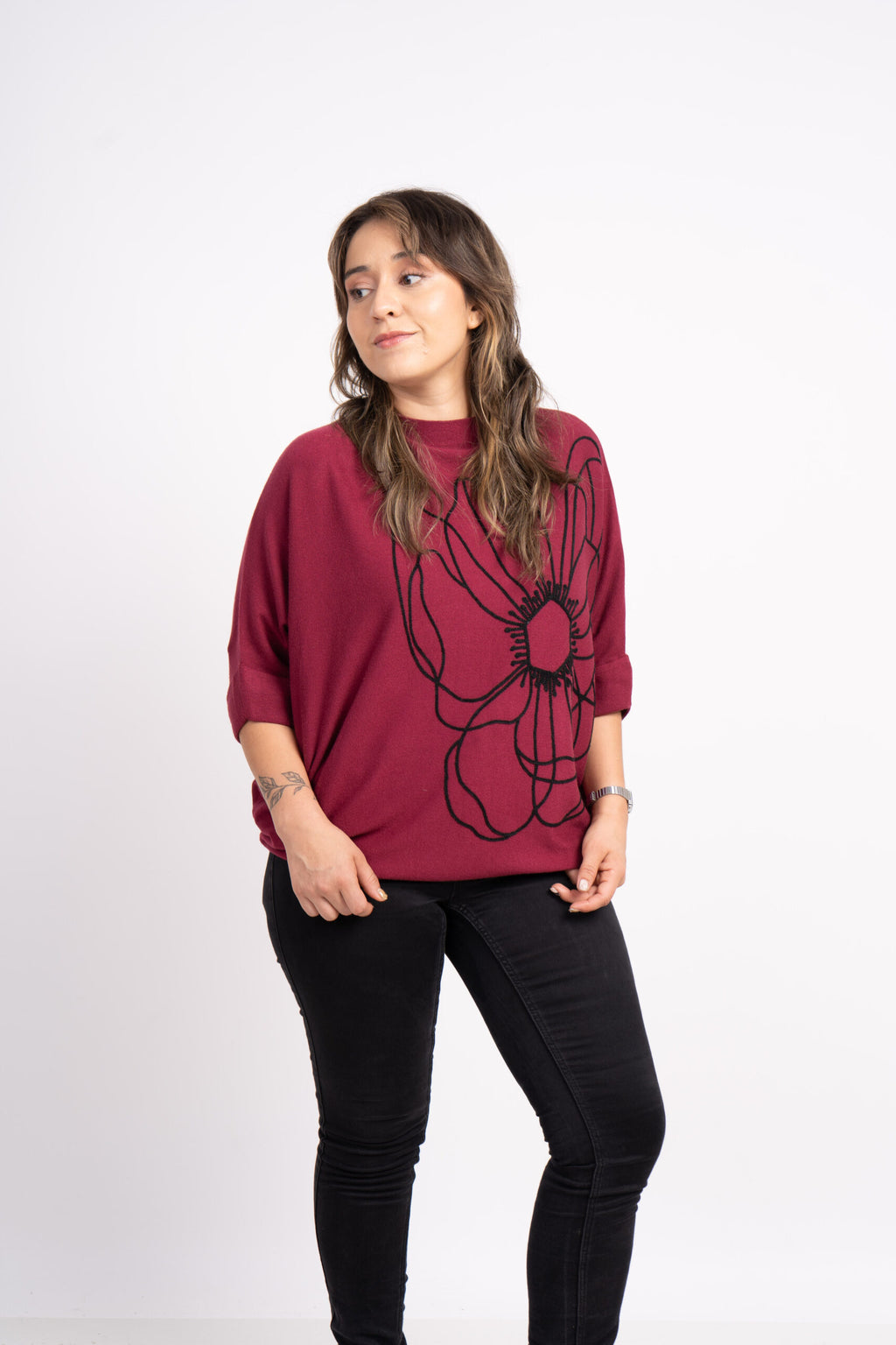Sweater Flor - Burdeo
